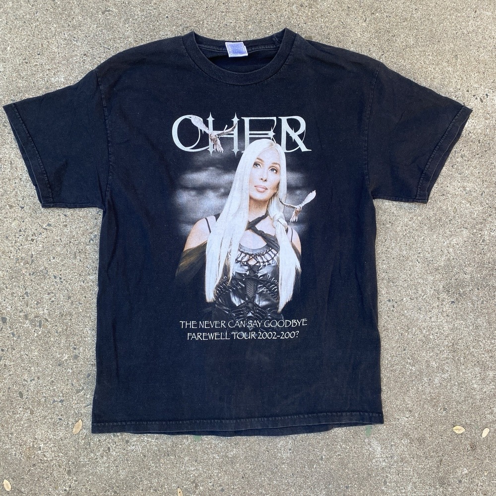 Vintage CHER Farewell Tour Tee Shirt 2002 Large y2k Black Tennessee River